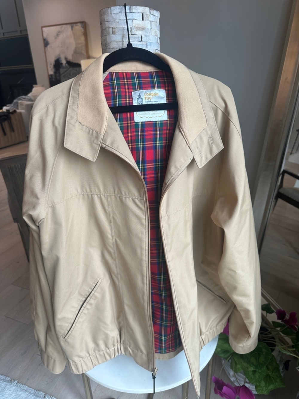 London Fog Vintage Beige Jacket with Red Tartan Lining